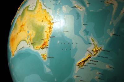Australia and New Zealand on a huge globe in the Natural History Gallery, Canterbury Museum
