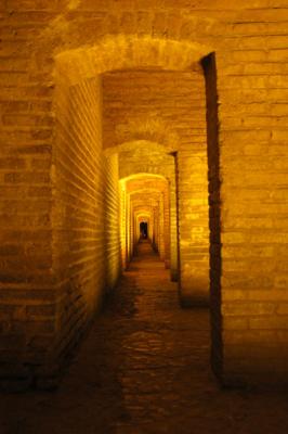Narrow passages line either side of the upper level