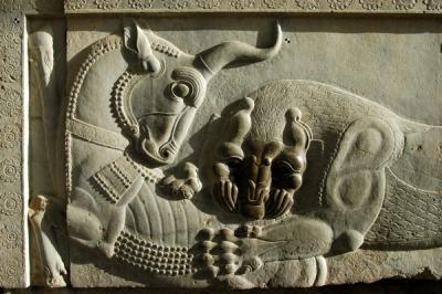 Lion attacking a bull, representing the No Ruz festivals at New Year