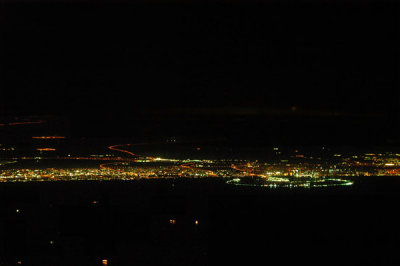 Coast of Dubai at night with Palm Jumeirah