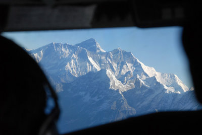 Mt Everest (8848m/29,028ft) - World's Tallest Mountain - out the cockpit of the Yeti Airlines J41 at 21,000 ft