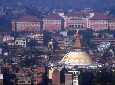 Bodhnath stupa and the Hyatt Regency Kathmandu