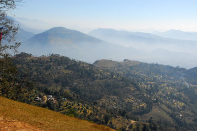 View east over the terraced hillside of Sarangkot