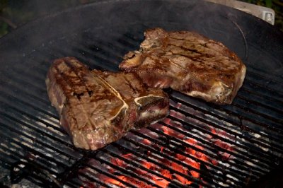 steaks on grill