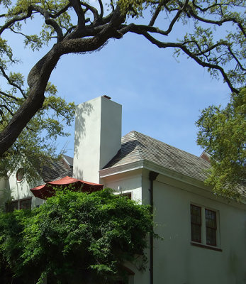 orange umbrella - Houston Museum District