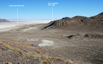 This shows my hiking route from my car (hidden by the ridger) to here