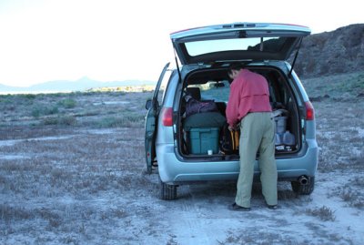 Getting my pack ready at the start of the trek