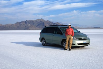 On the Bonneville Salt Flats, ready to set a new world land speed record