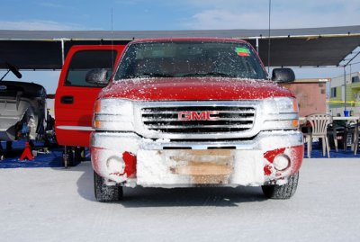 When you push a vehicle on a wet salt surface, don't expect to stay salt-free