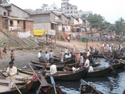 tiny boats waiting at Sadarghat