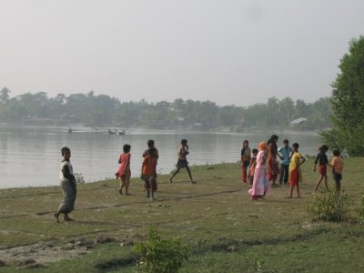 Kids playing by the river
