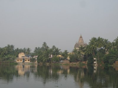view across a lake to the Shiva Temple