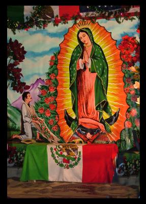 Juan  Diego,  Mexican Flag y La Virgen de Guadalupe
