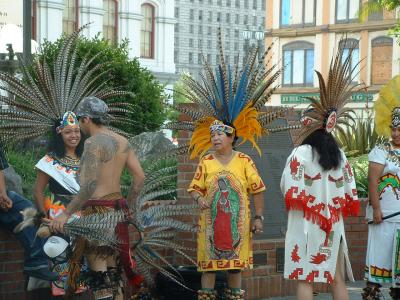 Aztec dancer with Vigen de Guadalupe