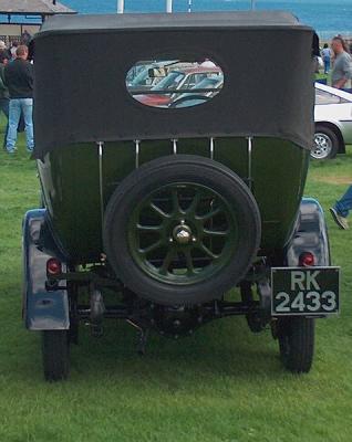 The rear of a bull nosed Morris.