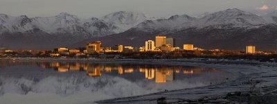 A Golden Sunset Shines On Downtown Anchorage