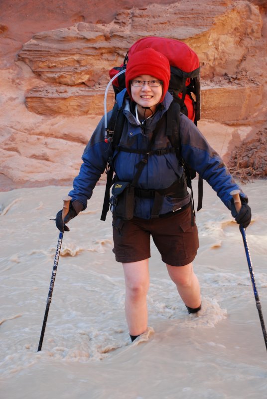 Sheila crossing the river