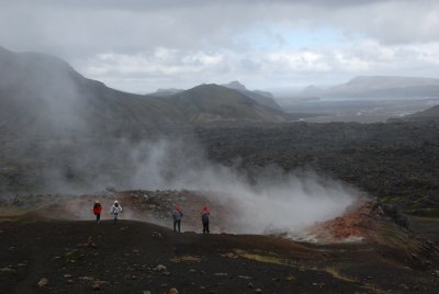 A steaming crater