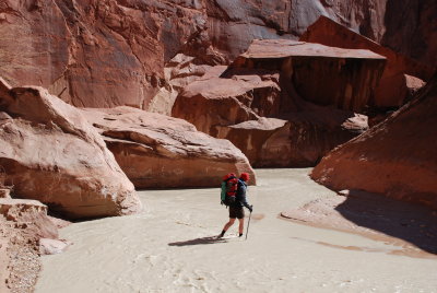 Sheila in front of some boulders