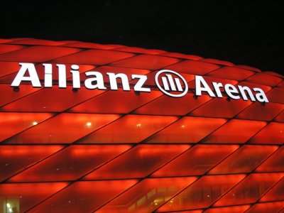glowing red hot in the cold winter air - home of FC Bayern Mnchen soccer club