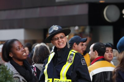The cheerful Time Square Security/Guide