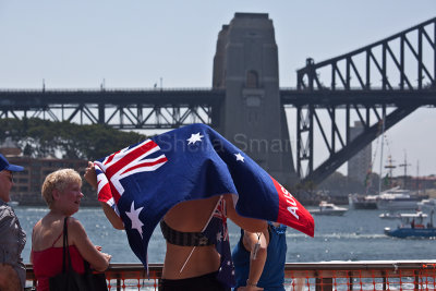 Couple with flag on Australia Day