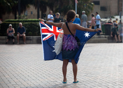 Girl with Australian flag at Campbell wharf