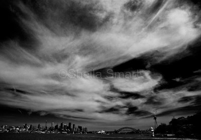 Cloud over Sydney Harbour mono