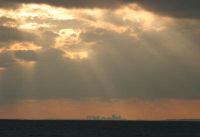 sunset over Boston skyline