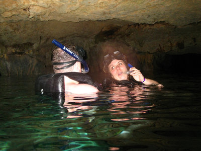 Tara and Rob snorkling in the Cenote