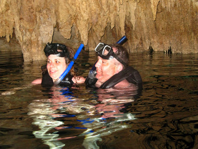 Tara and Rob snorkling in the Cenote