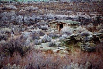 Log cabin, Arches NP, Utah, USA