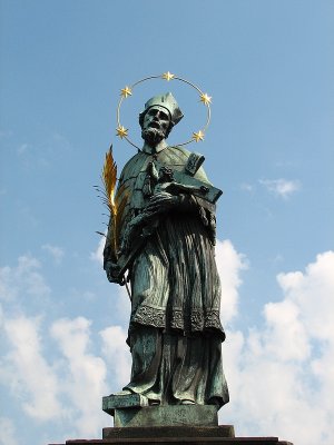 Statue of John  Nepomuk, on the Charles Bridge, Prague, Czech Republic