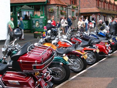 Harley Davidson boys in town.Lynmouth.