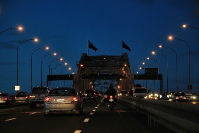 Going over Auckland Harbour Bridge.