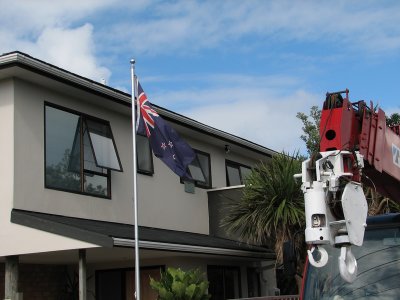 Flag and crane