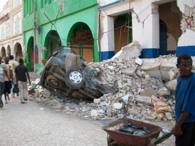 car crushed by the rubble