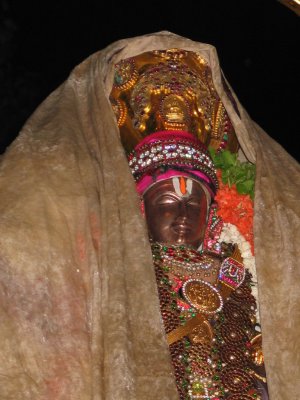 Swami desikan is covered due to rain.JPG