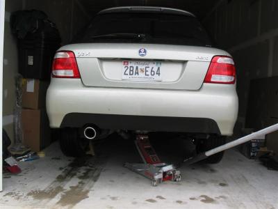 Rear view, stock muffler