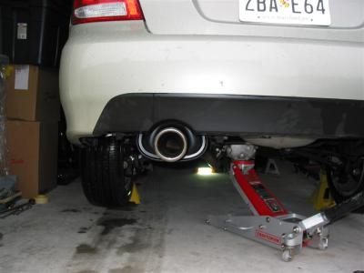 Rear view, STi muffler
