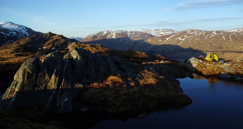 April 10 Creag Ghuanach camp looking across Loch Treig