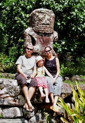 Family and a Tiki, Puamau, Hiva Oa
