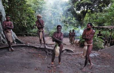 The men arrive from the working the vegetable gardens - Yakel, Eastern Tanna
