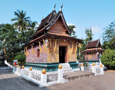 Reclining Buddha sanctuary (Red Chapel),  Wat Chieng Thong, Luang Prabang