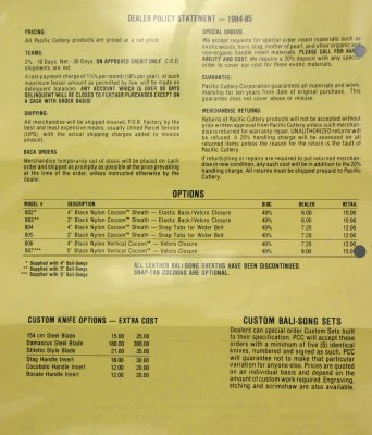 1984 PCC Dealer Price List (Back)