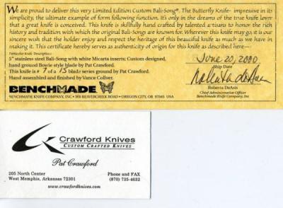 Benchmade/Crawford Certificate