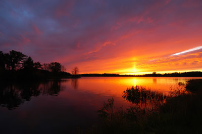 Sun Pillar & Sunset over Pony Express Lake