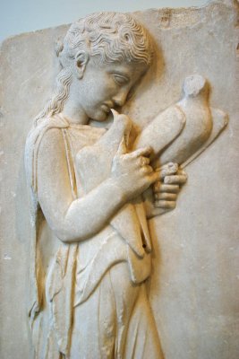 Greek-Grave Stele of a Girl with Doves
