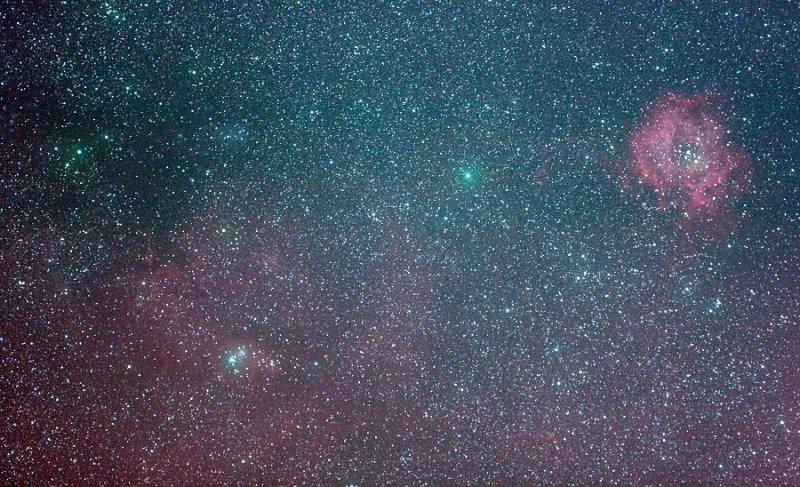 Rosette (right) and Monoceros Nebulae