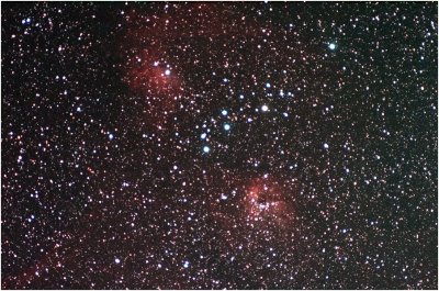 The Flaming Star nebula, IC405 (upper left) and IC410 in Auriga